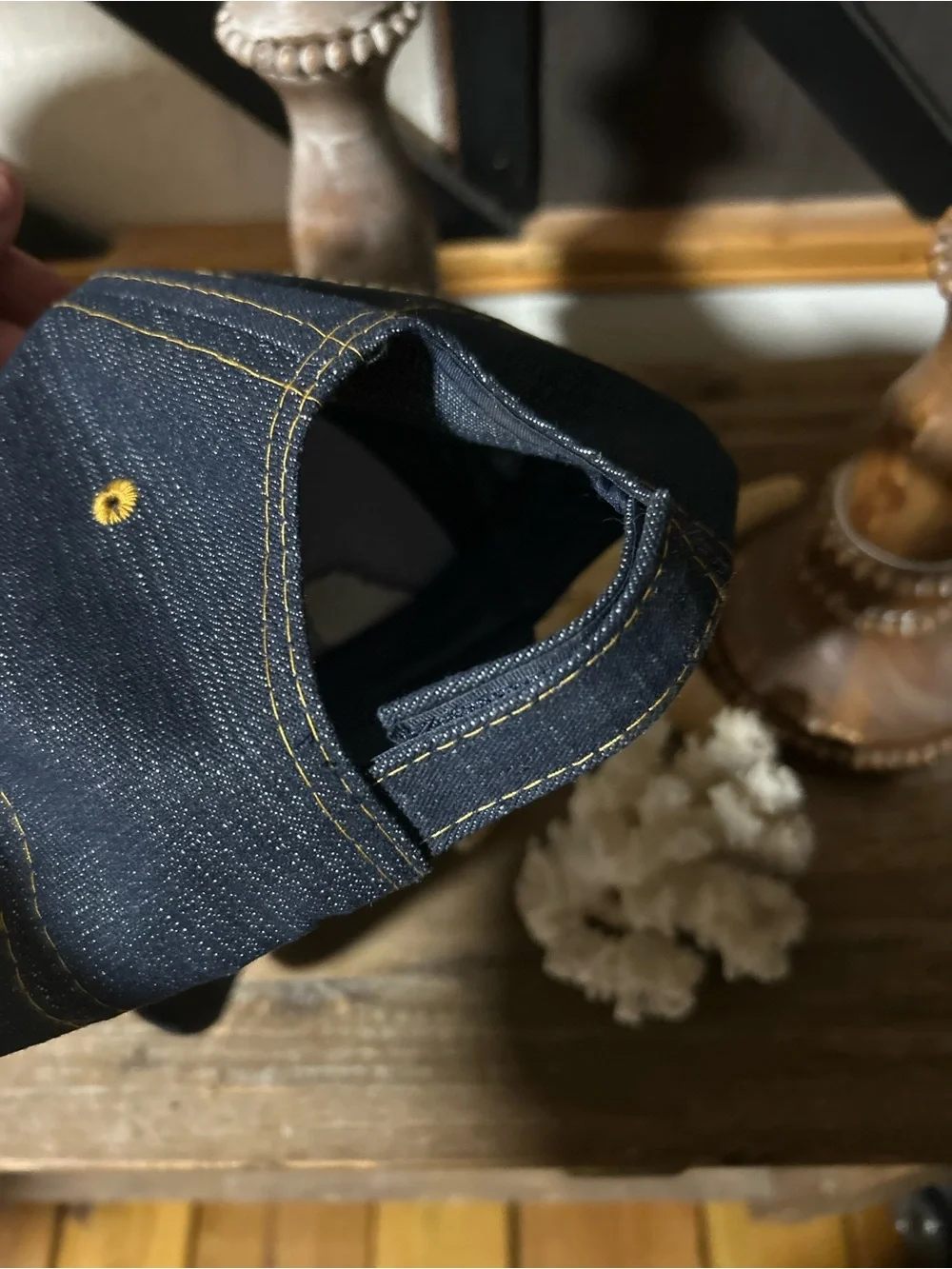 Denim “TX” Baseball Cap | Adjustable | Dark Wash with Gold Stitching unisex